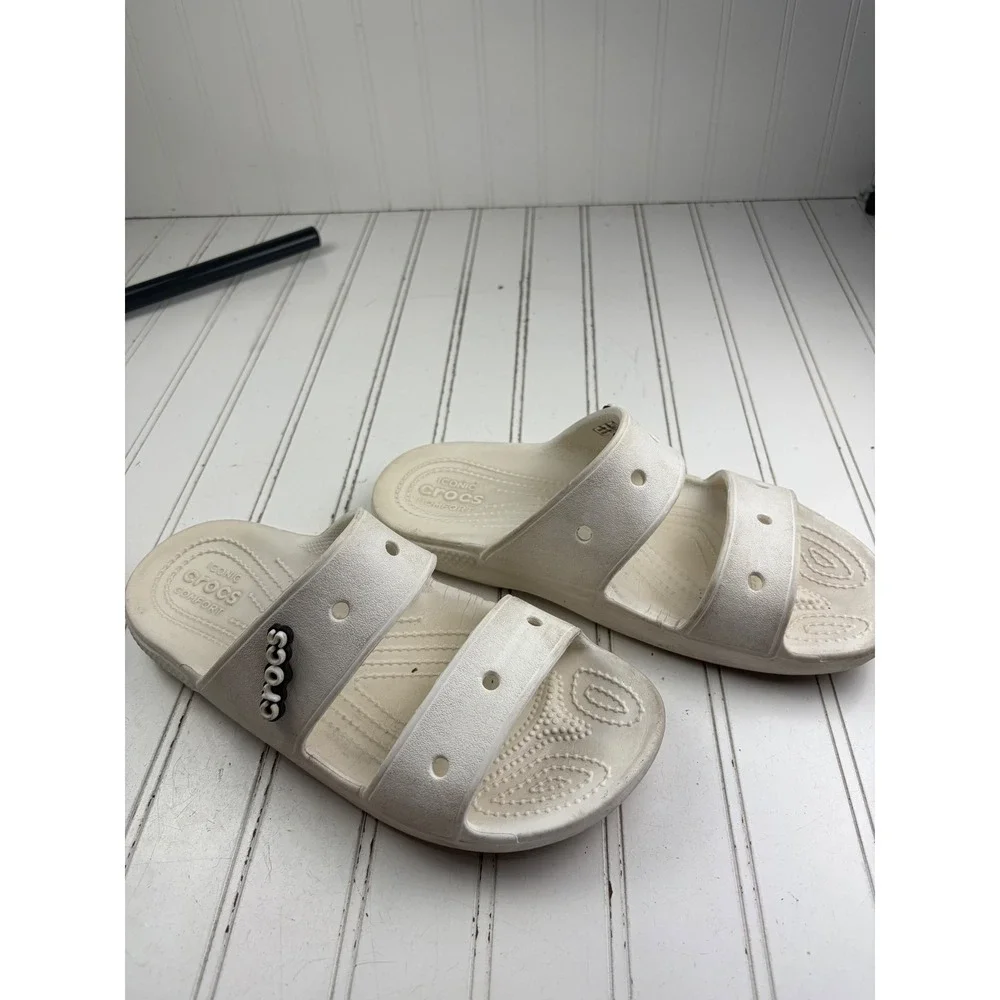 Crocs Classic White Double Strap Comfort Slides Sandals Women Size 9 Men 7